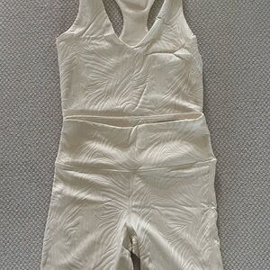 Mono B Ivory Textured Razor Back Top and Shorts